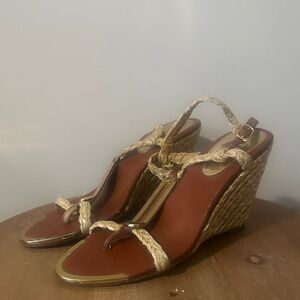 MIA Tan and Brown Wedge Sandals